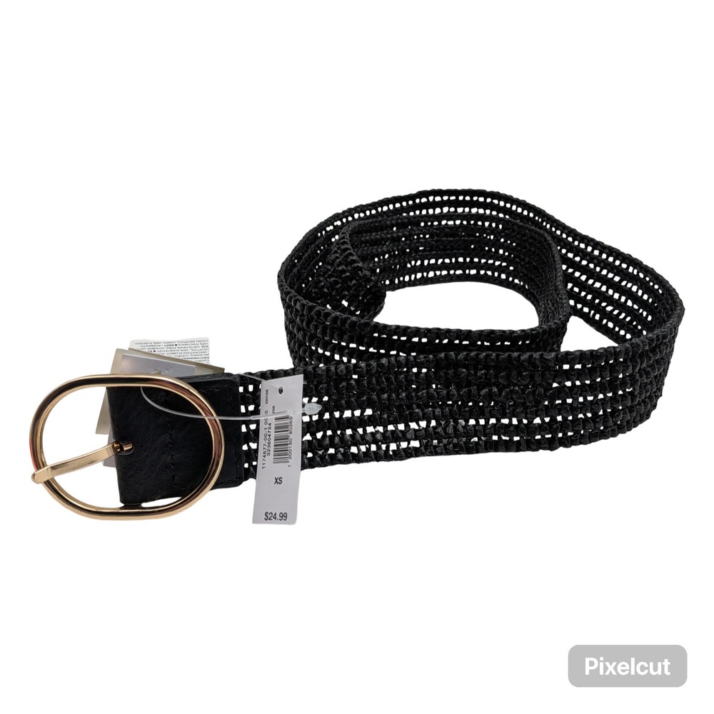 Banana Republic Factory Black Woven Straw Belt Gold Buckle XS 1174577-00-1-0010